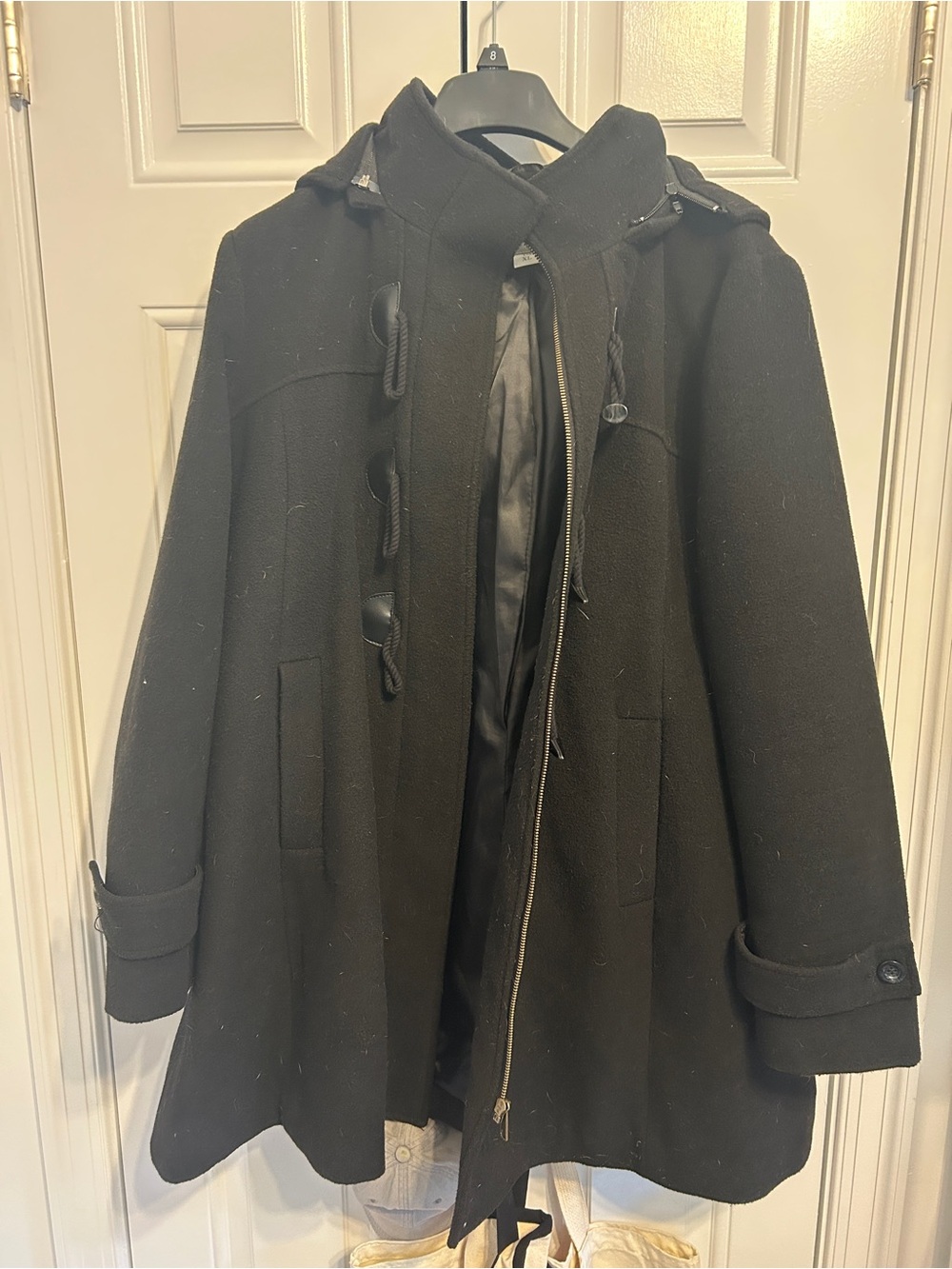 Black Hooded Maternity Wool-Blend Toggle Coat